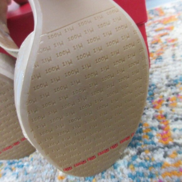 Miz Mooz Marnie High Heels Sandals Leather Strap 7 Beige Block y2k Stripe 520 - Picture 8 of 15